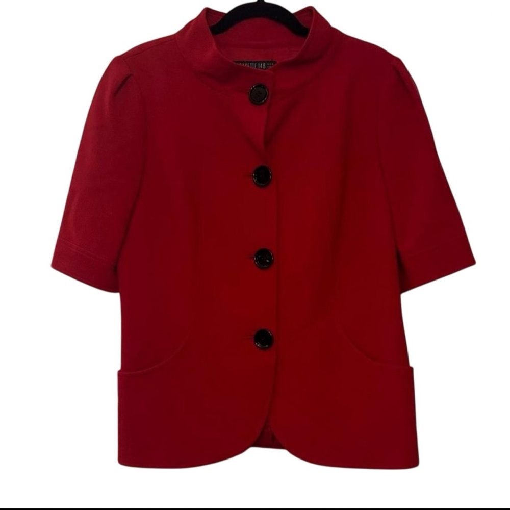 Lafayette 148 New York Office Chic Bright Red Button-Up Blazer Blouse — Size 10